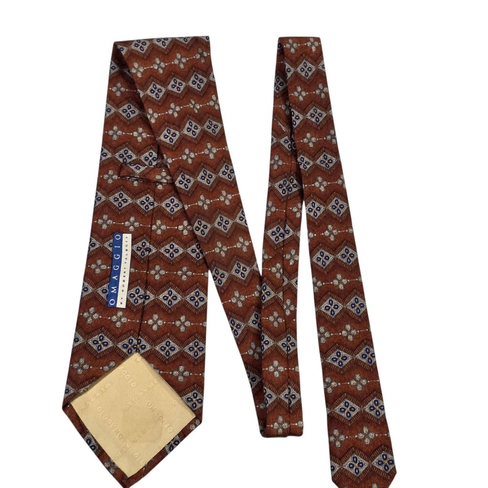 Omaggio‎ by Roberto Talbott Silk Necktie Burgundy Blue Hand-Stitched Italy